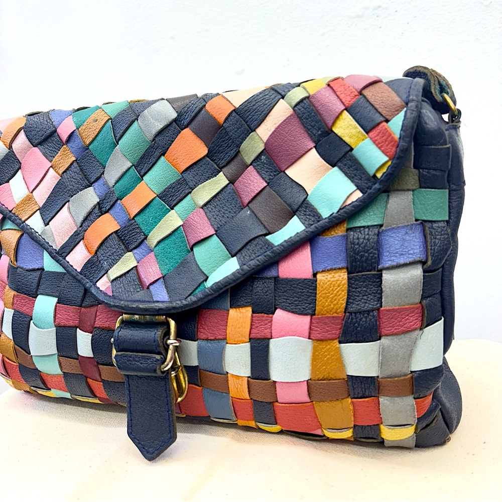 VINTAGE PIERO GUIDI Multicolor Woven Leather Purse Shoulder Bag - Picture 2 of 13